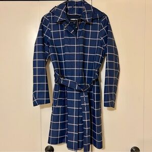 Navy blue windowpane raincoat trench Lands End size M